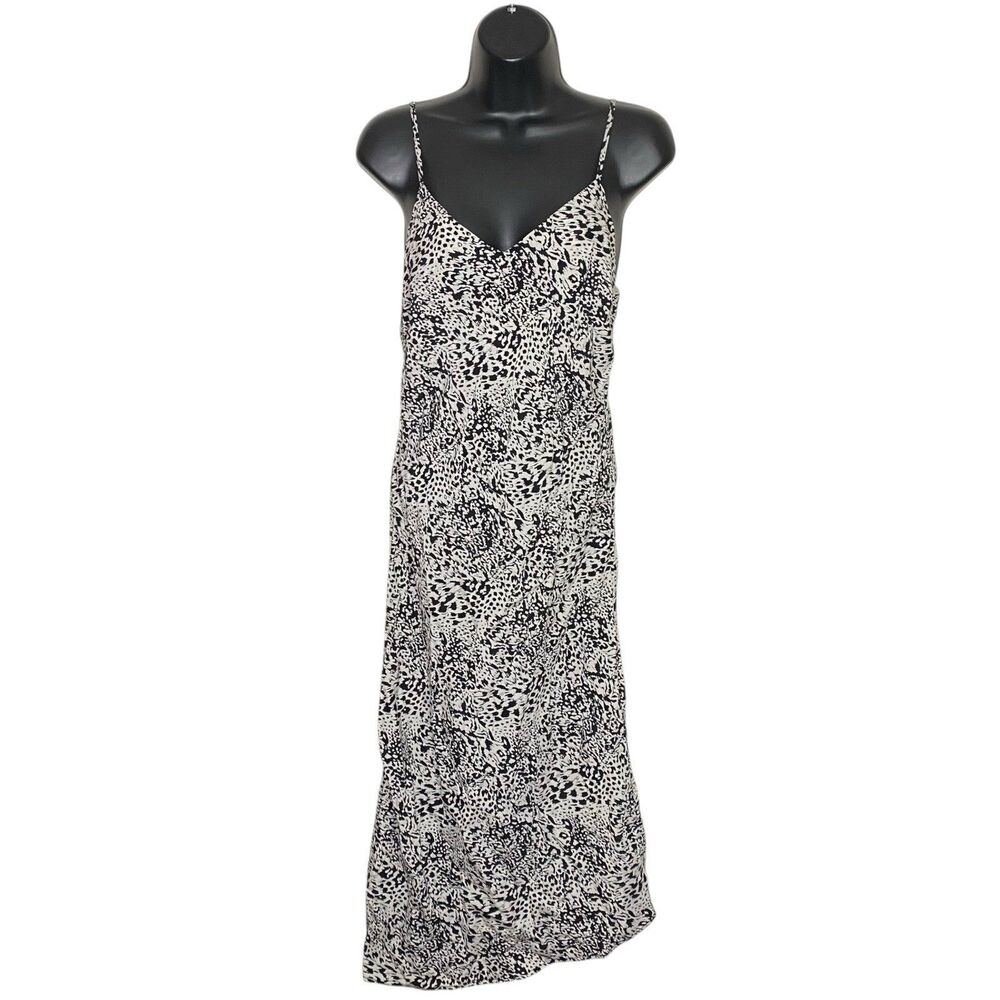 AG Adriano Goldschmied Midi Dress Womens S Black White Slip Satin Scarlet NEW